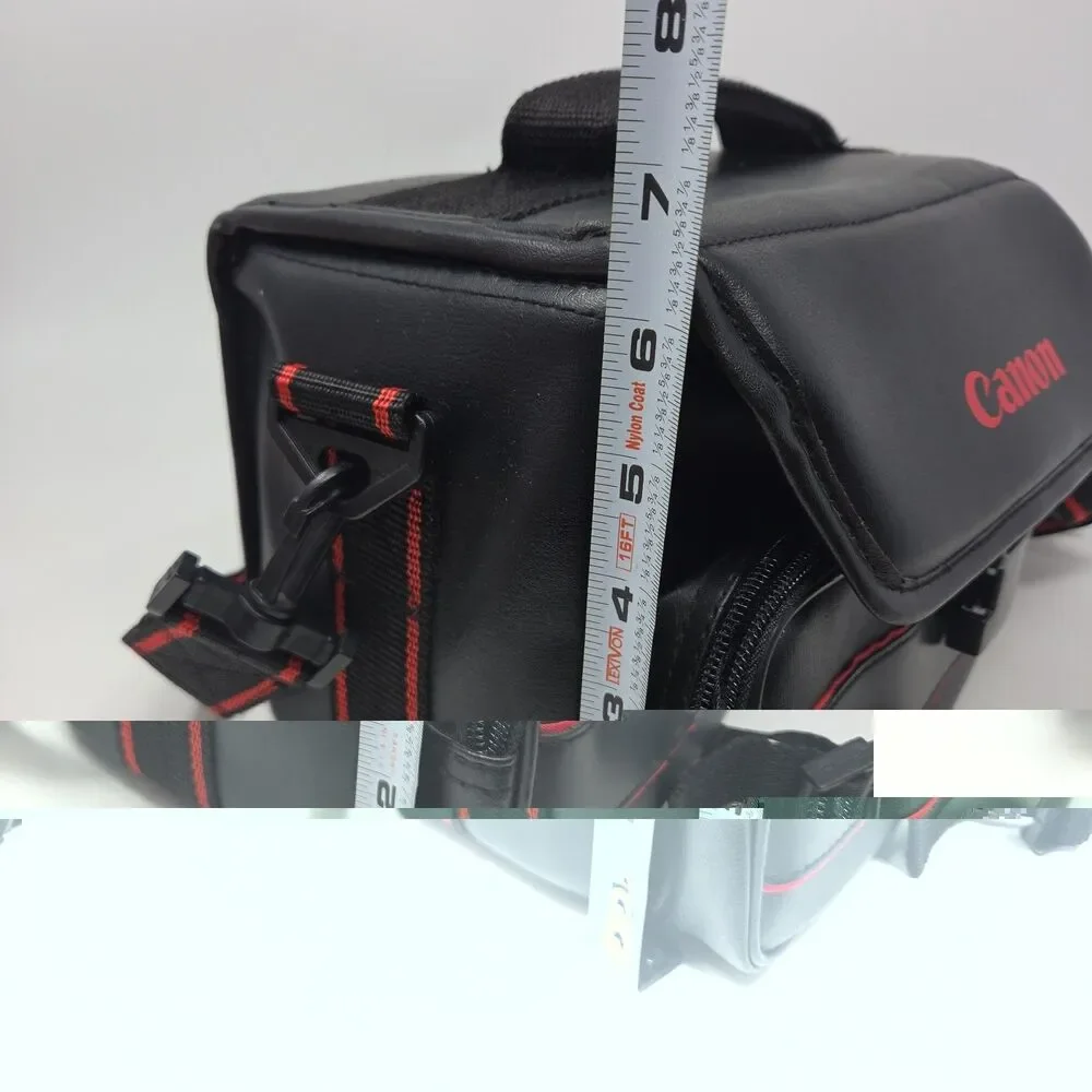 Vintage Official CANON Leather Case Black Red w/ Shoulder Strap 80s Footed